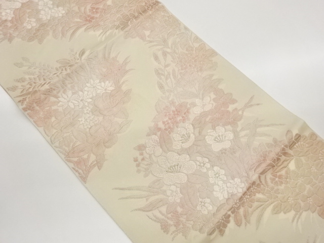 JAPANESE NAGOYA OBI / CHIKUZEN HAKATA / MATELASSE / WOVEN FLOWER